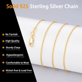 Jewlpire Solid 18k Over Gold Chain Necklace for Women, 1.3mm Cable Chain Gold Chain for Women Thin & Dainty & Shiny Women's Chain Necklaces 22 Inch