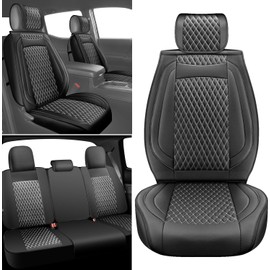 Seat Cover Full Set Compatible with Toyota Tacoma 2009 to 2024 TRD Sport Off Road TRD Pro Limited SR SR5 Package Access Double Extended Cab Pickup Truck Custom Leather Seat Cover(5 Pcs,Black White)