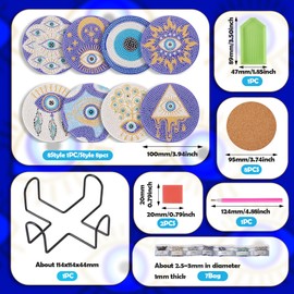 Beadthoven 8 Pieces Evil Eye Diamond Painting Coasters 5D DIY Diamond Art Cup Mat Kits with Tools for DIY Cup Drinks Coasters Desktop Decorations