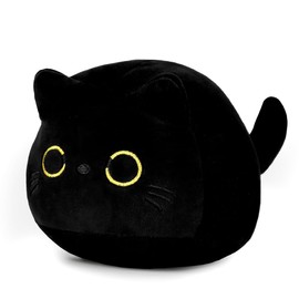 Zaloife Black Cat Cuddly Toy, Plush Toy Cat 18 cm, Cute Stuffed Toy for Cuddling and Playing, Plush Cushion Doll Gift for Fans Children Girls Boys