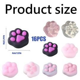 16 PCS Taba Squishy Paw, Tabba Squishy, Cat Paw Squishy, Random Color Squishy Toys, Soft and Durable, for Stress Relief and Fun, Includes 8 Solid and 8 Crystal Colors