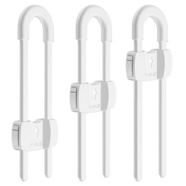 (3 pack white) 4 button Cabinet Locks, U-Shaped Proofing Drawers Safety Child Locks Adjustable, for Wardrobe,Kitchen,Bathroom,Drawer,Fridge,Cupboard Doors Knobs & Handles