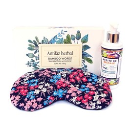 Kit de Relajación Bamboo Words | Aceite de Masaje de Lavanda + Antifaz Herbal para Dormir | Kit Spa en Casa y Aromaterapia | Regalo Relajante