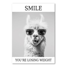 LAVEMA Bathroom Decorative Pictures - Poster DIN A4 without Frame - Funny Wall Decoration - Black White Wall Pictures - Toilet Decoration - Llama with Sunglasses