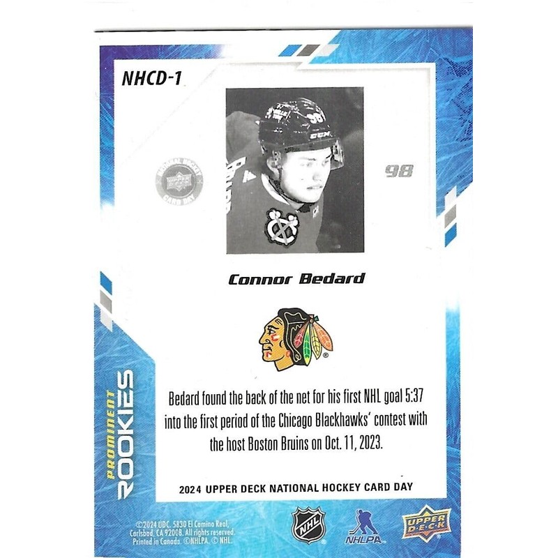 2024 Upper Deck NHCD Hockey #NHCD1 Connor Bedard Rookie Card