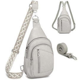 Travistar Chest Bag Women's Sling Bag Men's 2 in 1 Backpack Women's Small with 2 Removable Shoulder Straps, PU Leather Crossbody Bag Women's Shoulder Bag Handbag Shoulder Bag Anti-Theft, gray, Unisex