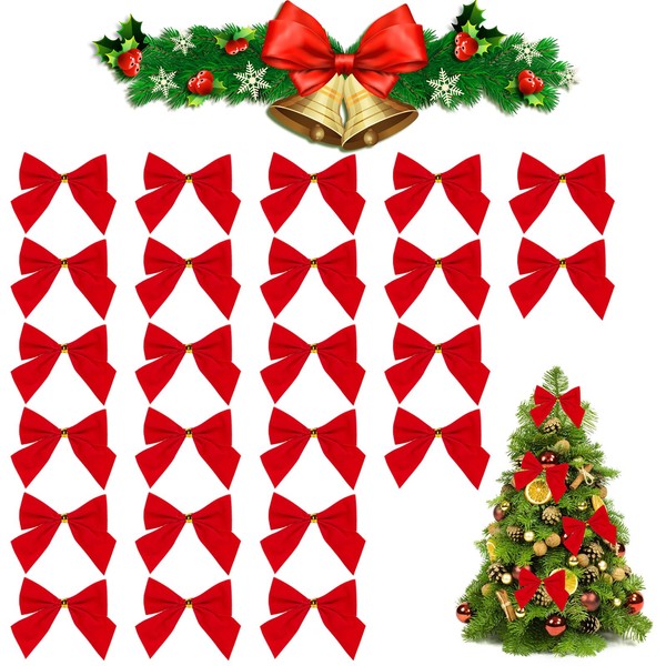 Rakiuty Christmas bows, Christmas bows, pack of 24 Christmas tree bows, Christmas decorative bow, Christmas tree decoration, dovetail bowknot, red Christmas tree bows, Christmas tree decoration (red)