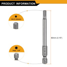 HARFINGTON 5pcs H4.0 Hex Head Drill Bit Wrench 4mm Metric Flat Tip 1/4" Hex Shank 80mm (3.15") Long Magnetic Hexagonal Screw Driver Socket Industrial Screwdriver Power Bits