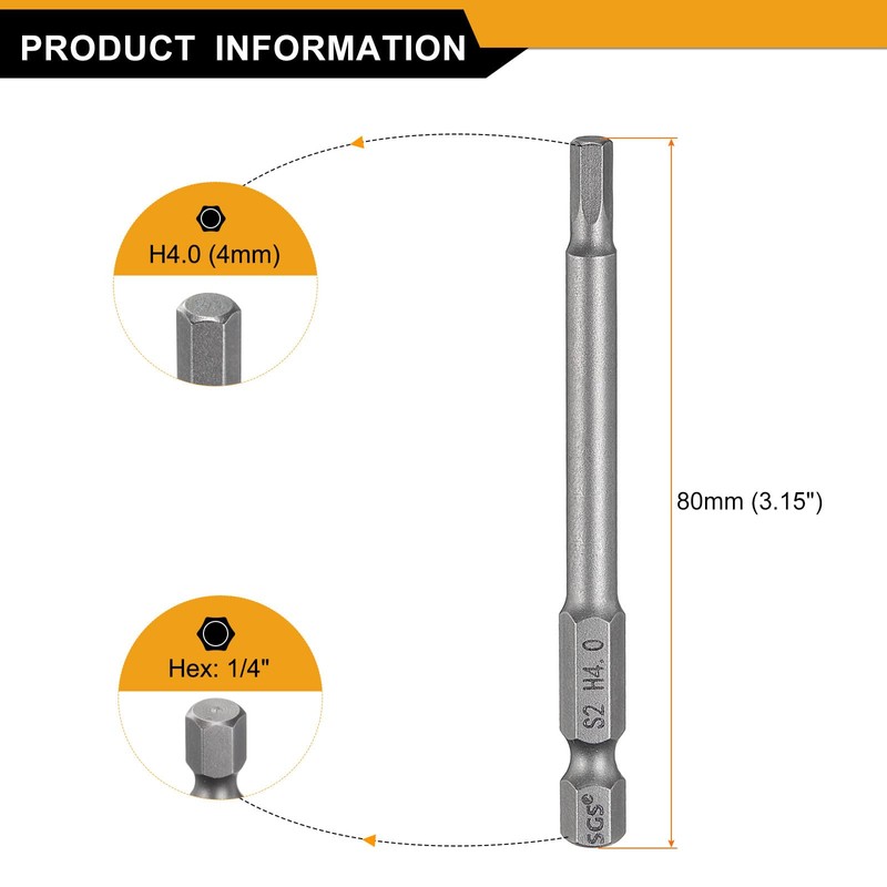 HARFINGTON 5pcs H4.0 Hex Head Drill Bit Wrench 4mm Metric