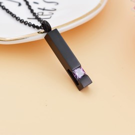 Crystal Bar Memorial Urn Necklace Ashes Holder Keepsake Cremation Jewelry Pendant Stainless Steel Funeral Jewelry (Dark Purple)