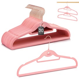 Stopklas Velvet Hangers 30 Pack, STOPKLAS Pink Clothes Hangers Non Slip Felt Hangers w...