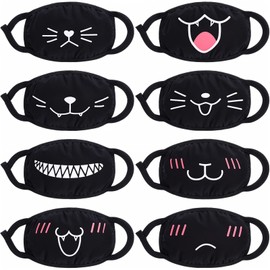 AOZUO 8PCS Cute Cat Face Mask, Kawaii Cotton Mouth Masks Reusable Washable Face Mask Anti-Dust Anime Masks for Women Men