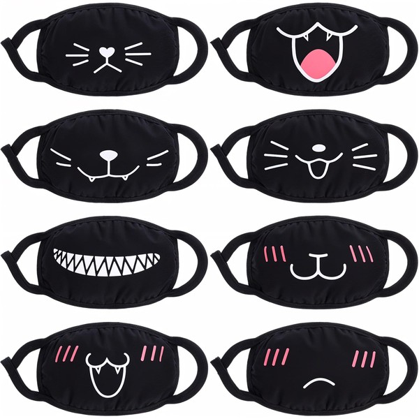 AOZUO 8PCS Cute Cat Face Mask, Kawaii Cotton Mouth Masks