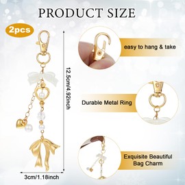 Lusofie 2Pcs Gold Bow Keychains - Premium Metal Bag Charms with Lobster Clasp, Y2K Coquette Purse Chains for Women & Teens | Cute Kawaii Accessories for Keys, Handbags, Wallets