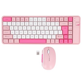 Keyboard and Mouse Combo 84 Keys QWERTY Layout USB Receiver Bluetooth Contrast Color Keyboard Mouse Set for Office Travel Pink