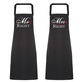 Couples Mr Right Mrs Always Right Black Apron Set Novelty Gift Wedding Anniversary Husband Wife House Housewarming Kitchen Pr