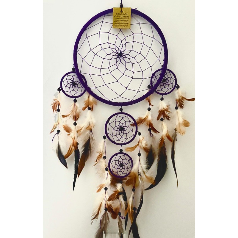 Extra Large Purple Dream Catcher Brown & White Feathers