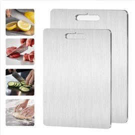 Titanium Cutting Board, Double Sided Stainless Steel Non Toxic Cutting Board for Kitchen, Food-Grade Cutting Board for Cutting Meats, Fruits And Vegetables14x10in