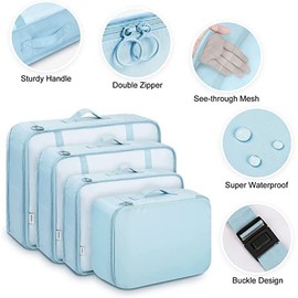 Packing Cubes for Suitcases, 9 Set Compression Storage Travel Luggage Organizers with Toiletry Bag, Shoe Bag & Electronics Bag - Luggage Organizers Suitcase Travel Accessories (Sky Blue)