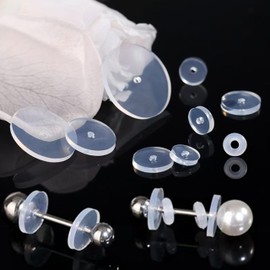 Silicone Earring Backs Stoppers for Piercings, 50 Pcs, 3~12mm Earlobe Support Patches, Clear Discs Stabilizer Pads for Healing Non Pull Piercings (5mm)