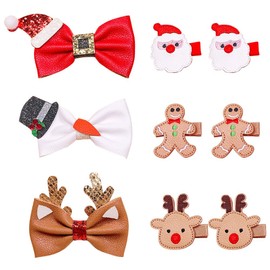 9 Piece Premium Leather Girl/Lady Christmas Hair Clips - Festive Festive Hair Accessories Set Including Santa Claus, Reindeer & More - Perfect Christmas Gifts!