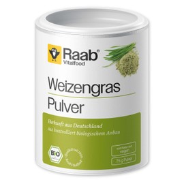 Raab Vitalfood Organic Wheatgrass Powder 75 g, for Smoothies, with Folic Acid, Manganese, Gluten Free, Vegan, Made and Laboratory Tested in Germany