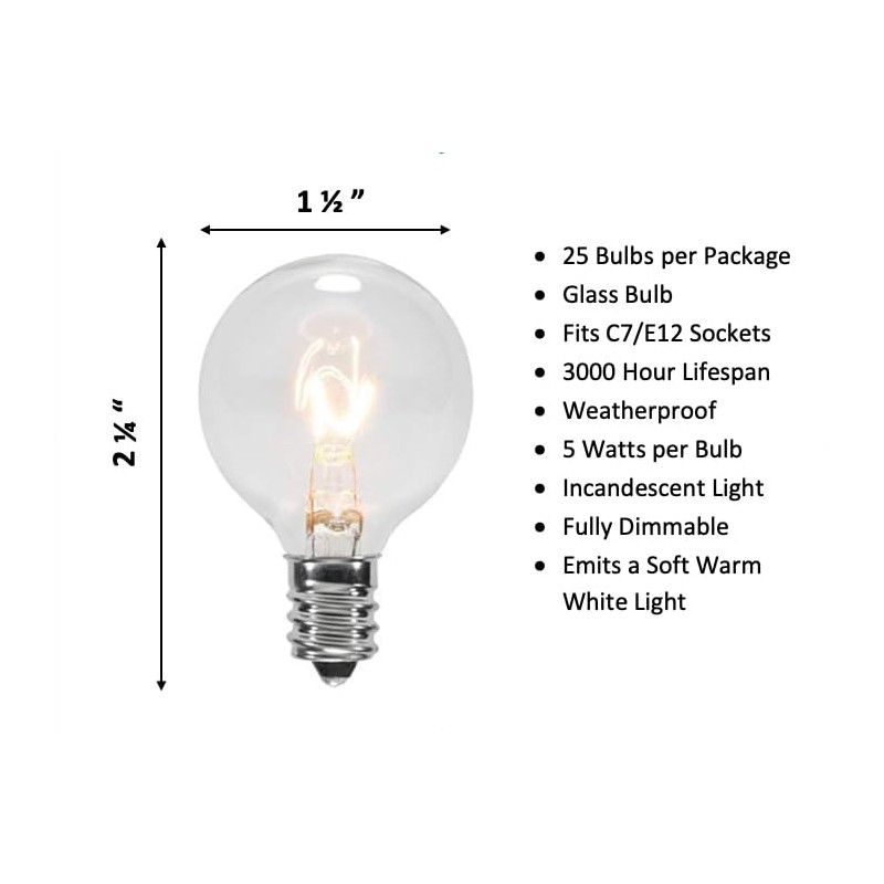 25 Pack Clear G40 Globe Light Bulbs for Patio String