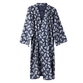 Qchomee Kimono Dressing Gown Men Yukata V-Neck Long Sleeve Sleeping Gown Skin-Friendly Bathrobe Japanese Sauna Gown L, Navy, navy