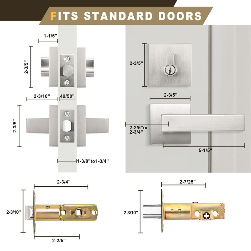 Brotima 2 Pack Keyed Front Door Lockset with Deadbolt, Reversible