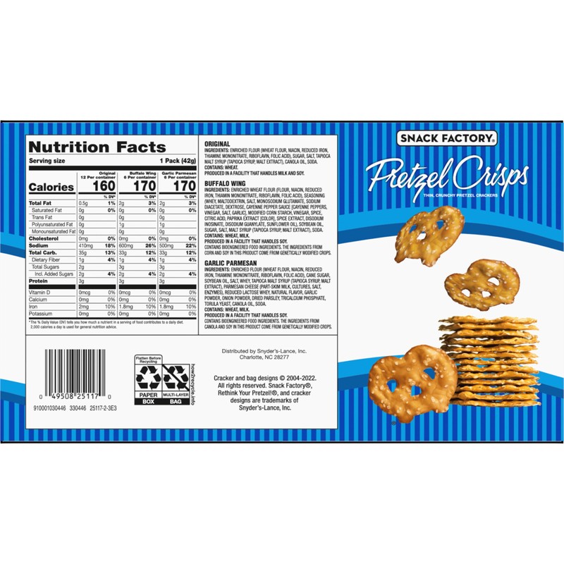 Snack Factory Pretzel Crisps Variety Pack, Individual 1.5 Ounce (Pack