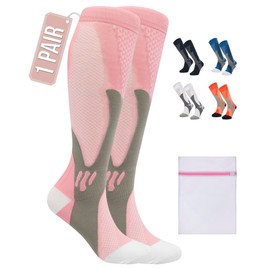 360 RELIEF 1 Pair Copper Compression Socks for Women & Men - Ideal for Running, Travel, Pregnancy, 15-20 mmHg, XXL, Pink, Includes Laundry Bag