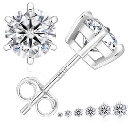 KRKC & CO Women's Moissanite Earrings, 925 Silver, Simulated Diamond, Second Earring, Simple, Total 0.6 - 3.0 Carats, 20G, Hypoallergenic Metal, 4 / 6 Prongs, Unisex, Popular, Gift Box Included