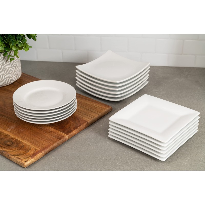 10 Strawberry Street Ceramic Simply White 6" Square Appetizer Plate,