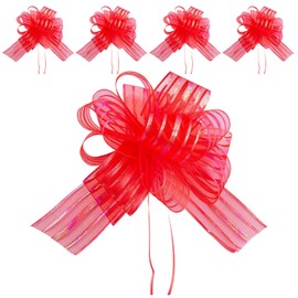 Leseogye 5PCS Red Pull Bows, 4inch Pull Bows for Gift Wrapping, Ribbon Bows for Gift Wrapping Baskets Wedding, Birthday Gift, Flower, Car Wrapping