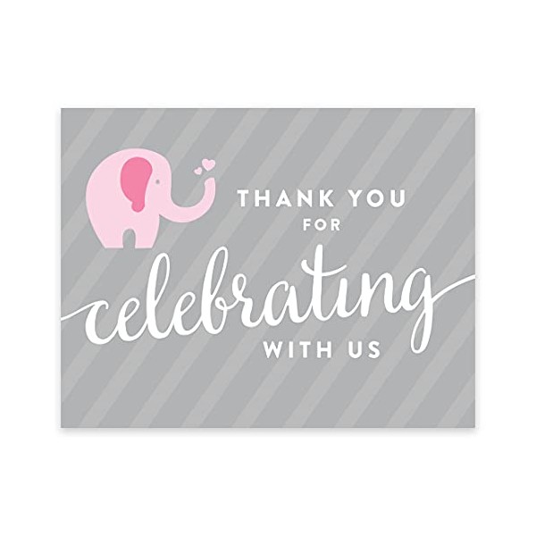 Andaz Press Pink Girl Elephant Baby Shower Collection, Party Sign, Thank You for Celebrating Wtih US, 8.5x11-inch, 1-Pack