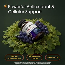 NatureBell Resveratrol - 180 Vegetarian Capsules - 1,000mg Polygonum Cuspidatum Extract - Antioxidant Support - Heart, Brain & Immune Wellness*