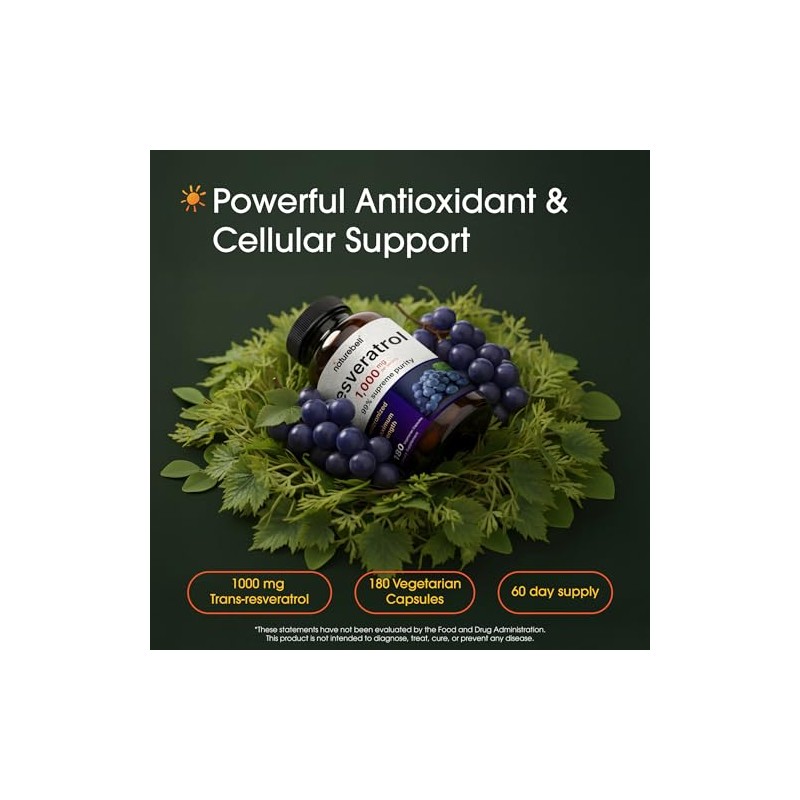 NatureBell Resveratrol - 180 Vegetarian Capsules - 1,000mg Polygonum Cuspidatum