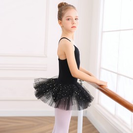 Bezioner Children's Ballet Clothing Tutu Ballet Dress Girls Cotton Ballet Jersey Ballet Suit Dance Body Dance Dress with Skirt Black 140