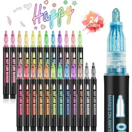 TSZCOO - 24 Colores Marcadores Metálicos de Doble Línea, plumones Mágico para Contornos, Álbumes de Fotos, Tarjetas de Felicitación,garabatos,Dibujar,Hacer Carteles