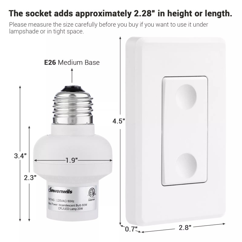 DEWENWILS Remote Control Light Bulb Socket, Wireless Light Switch E26