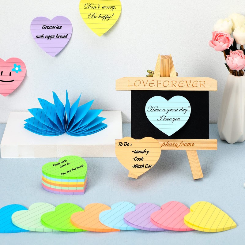 Teling 24 Pcs Heart Shape Lined Sticky Notes Cute Sticky