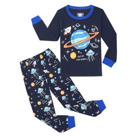 Gumyoss Boys' Pyjamas Children's Pyjamas Dinosaur Digger Long Sleeve Cotton Winter Sleepwear 98 104 110 116 122 128 134, Navy/Space