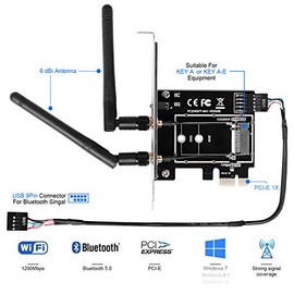 Adaptador de Tarjeta de Red inalámbrica M.2 NGFF a PCI-E 1X WiFi Convertidor de Tarjeta de Red PCI-E M.2/NGFF Adaptador pasivo con Antena de Doble Banda 2.4/5G