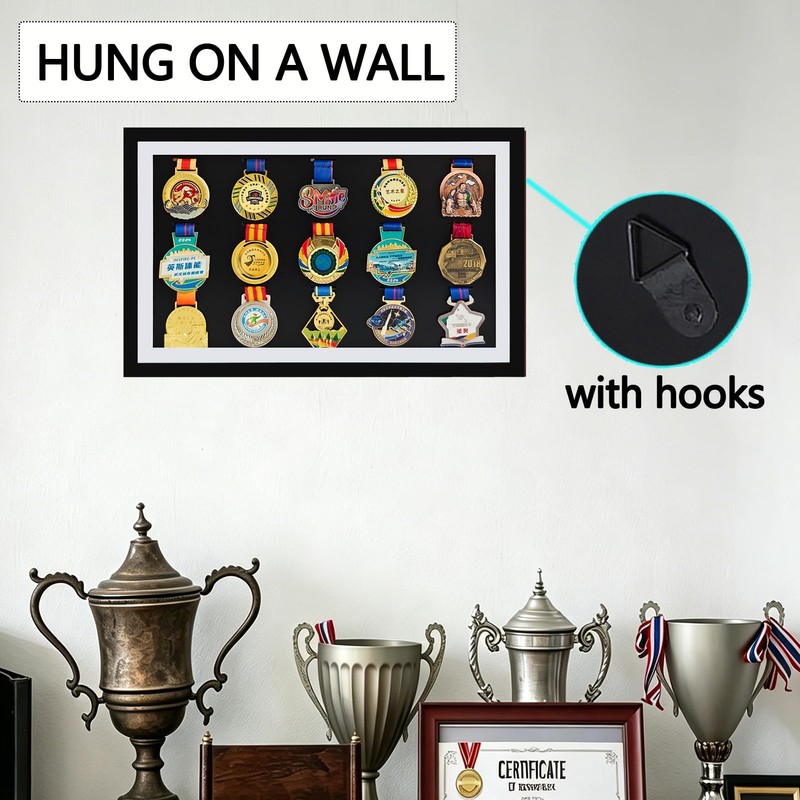 QIANSIHUANG Large Medal Display Shadow Box, 15 Sports Medal Display