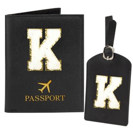 Passport Holder for Travel Essentials for Women Initial Luggage Tags for Suitcase PU Leather Passport Cover International Travel Must Haves Cute Passport Wallet Waterproof Case Name Tag for Luggage K