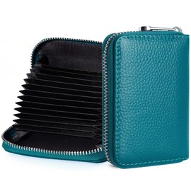 GEEAD Genuine Leather RFID Credit Card Holder for Women and Men Zipper Cards Case Small Card Wallets, Sapphire blue, Minimalist