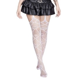 Amazleer Women's Heart Print Lace Tights, Lace Stockings, High Waist Lace Leggings, Suspender Pantyhose (US, Alpha, One Size, Regular, Regular, 1, White)