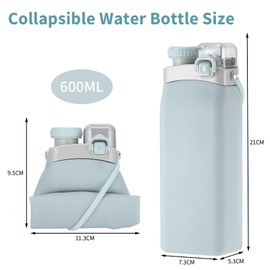 Fentar Faltbare Trinkflasche, 600ml Silikon Trinkflasche mit Strohhalm, Sport Trinkflasche BPA Frei, Hitzebeständige Wasserflasche Faltbar, Trinkflasche Auslaufsicher für Sport Laufen Festival, Blau