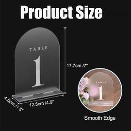 Frosted Arch Acrylic Wedding Table Numbers with Stands 1-10, 5x7" Arched Display Signs and Holders for Wedding Reception, Party, Decoration, Anniversary, Event