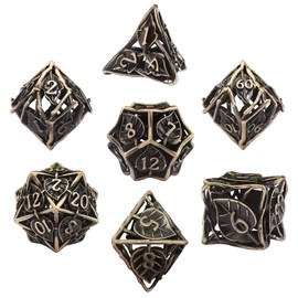 SIQUK 7-Piece DND Dice Set, Metal Dice Game, Polyhedral Dice, Hollow Game Dice, Dungeons and Dragons Dice for D&D, MTG, RPG (Antique Bronze)